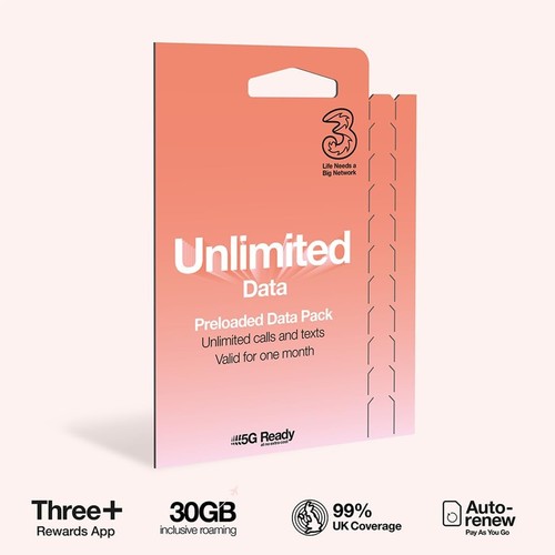 Three payg voice sim pack - three,