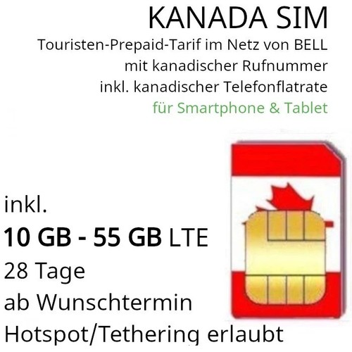 Sim canada 10gb 55gb lte - sim, e